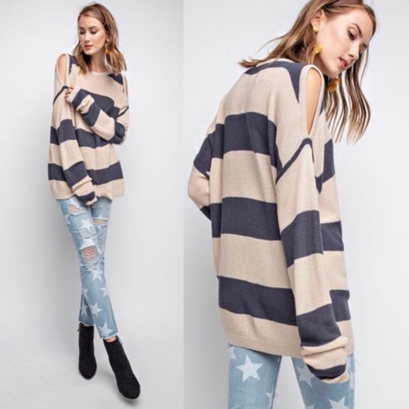 Striped Cold Shoulder Top - Picture 2 of 2